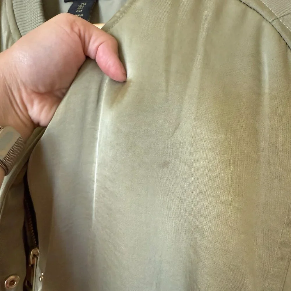 House of Harlow Olive Green Satin Bomber Jacket L​​
